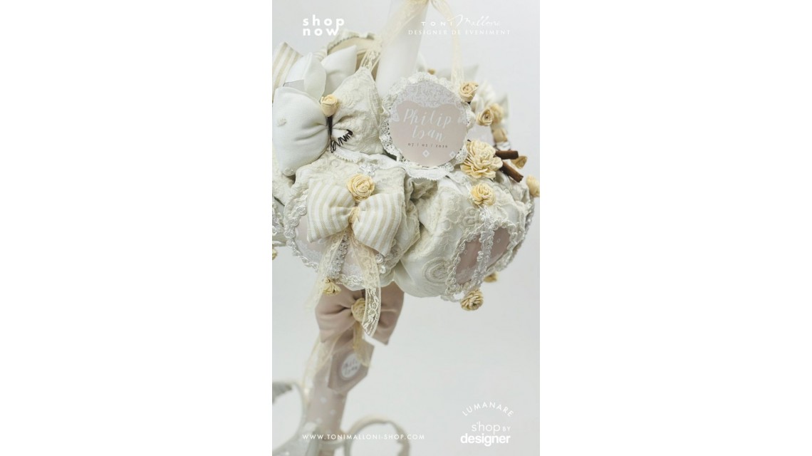 Lumânare botez unisex Cream French Lace cu dantelă crem și flori uscate 7